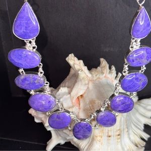 Purple Howlite multi-gem cabochon statement cluster necklace